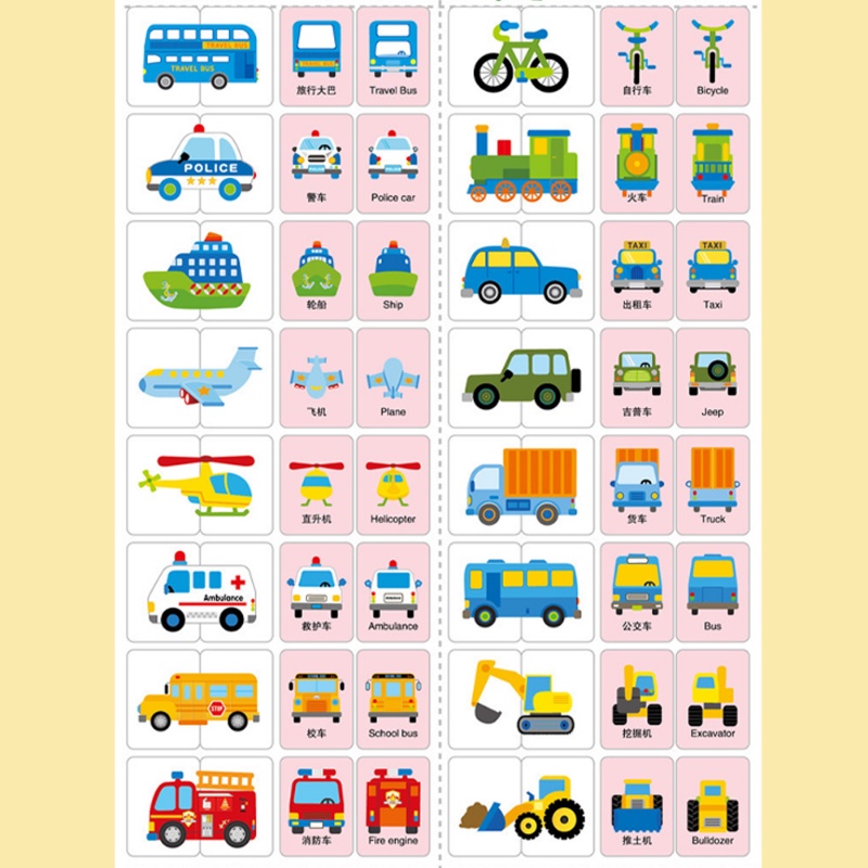 Lucu Hewan Menarik Lalu Lintas Buah Kebutuhan Sehari-Hari Permainan Kartu Grafik Korek Api Montessori Cognition Mainan Kreatif Edukasi Awal Mainan Puzzle Dua Sisi Untuk Anak