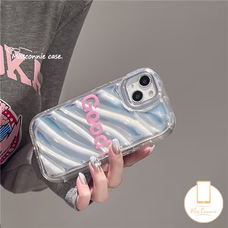 IPHONE Casing Bening Kartu Laser Alfabet Inggris Simple Pink Kompatibel Untuk Iphone11 13 14 12 Pro MAX 7Plus 6 6S 7 8 Plus XR X XS MAX 8Plus SE 2020lembut Tpu Mewah 3D Bergelombang Melengkung Cover