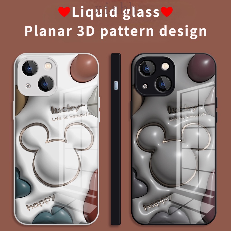 IPHONE Casing Kaca Datar 3D Cocok Untuk Iphone14 13 12 11 Pro Max Cat Metalik Motif Kartun Mickey Casing Pelindung