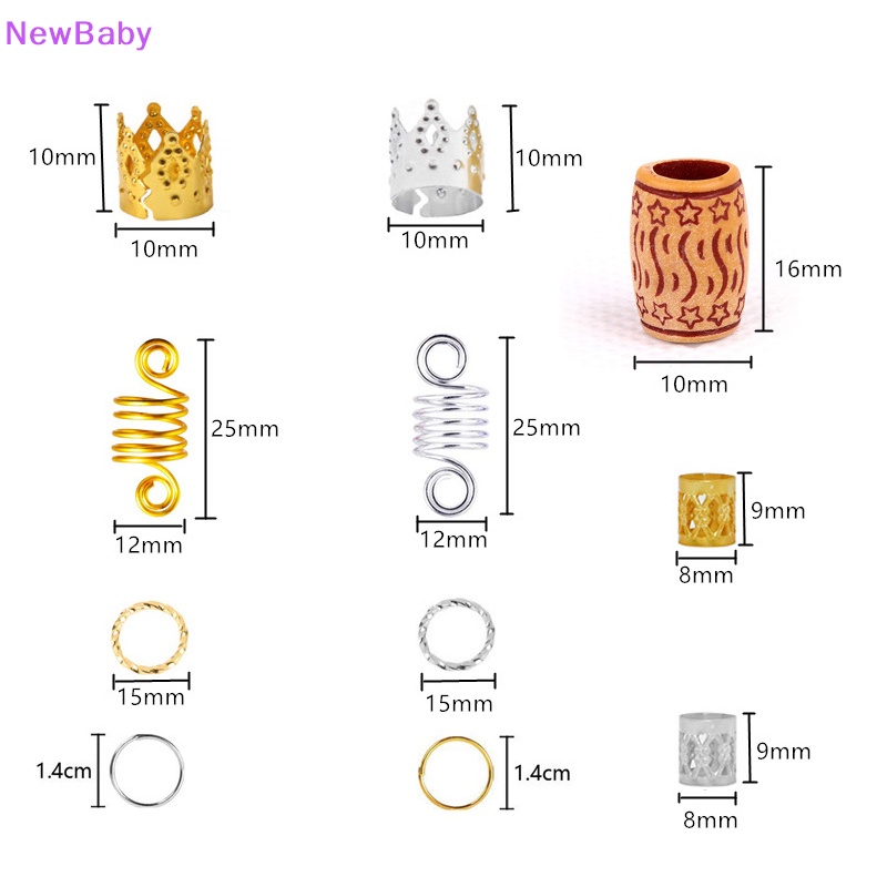 Newbaby 60-170pcs Mix Rambut Cincin Kepang Rambut Gimbal Manik-Manik Manset Klip Aksesoris Rambut ID