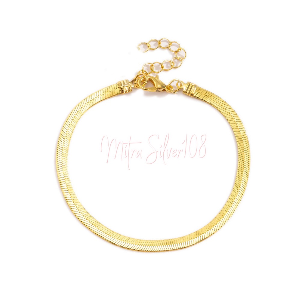 [MS108] GL 05 - Gelang impor model gepeng untuk wanita dan pria | Gelang Korea warna silver dan emas