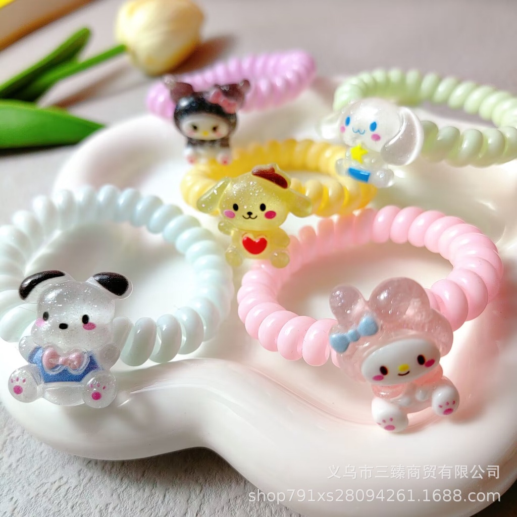 kuciran rambut sanrio kabel telepon lucu ikat rambut cinnamoroll kuromi melody pom purin