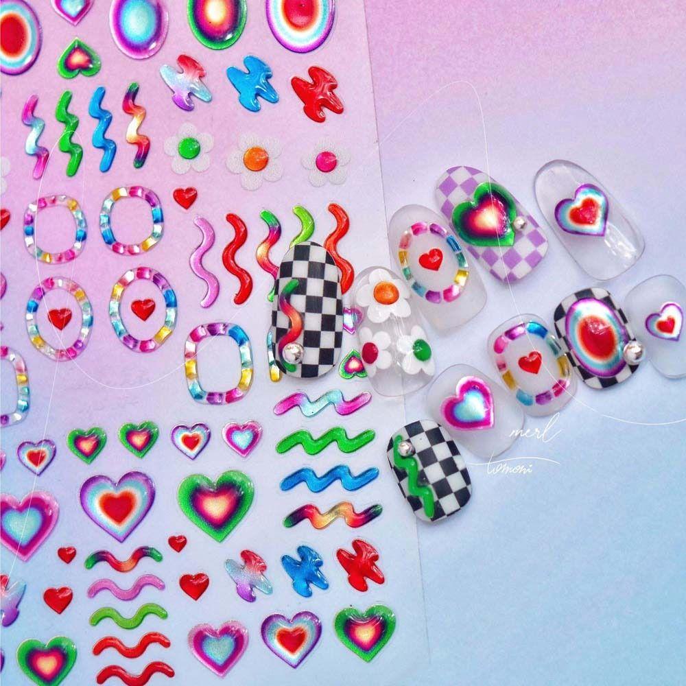 Mxbeauty Stiker Kuku Fashion Nail Art Gaya Lucu Manicure Love Heart Pattern Bronzing Stiker Hiasan Kuku Untuk Wanita