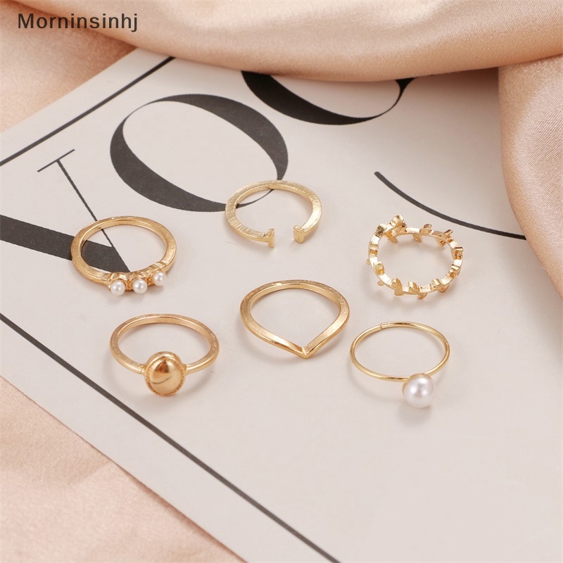 Mornin 6Pcs /Set Bohemian Midi Knuckle Ring Set Untuk Wanita Mutiara Imitasi Geometris Jari Rings Vintage Jewelry id