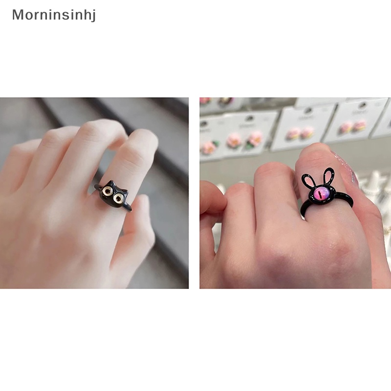 Mornin Gaya Lucu Fashion Mata Kucing Manis Pasangan Jari Cincin Kelinci Hewan Pembukaan Adjustable Aksesoris Cincin Untuk Wanita Perhiasan Hadiah id