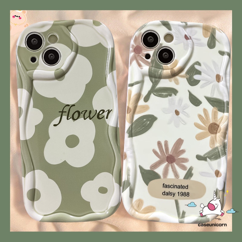 Casing Bunga Vintage Tepi Melengkung Bergelombang 3D Kompatibel Untuk iPhone XR 13 11 12 14 Pro Max 7Plus X7 8 6 6s Plus XS Max SE 2020art Lukisan Minyak Bunga Segar Shockproof Tpu Soft Cover