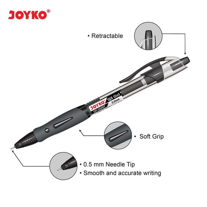 

Gel Pen / Pulpen Joyko GP-265NT / Black / Q3 Gel / 0.5 mm / 1BOX 12PCS - Hitam