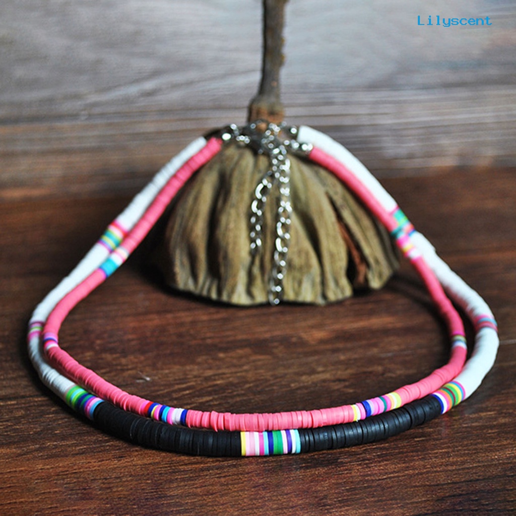 [LS]Kalung Wanita Manik-Manik Warna-Warni Bohemian Polymer Clay Stackable Tahan Lama Kalung Kerah Untuk Pesta