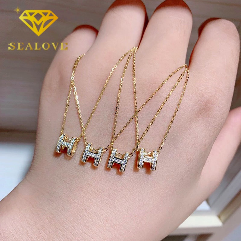 Kalung Titanium Huruf Wanita Anti Karat Berlian Emas 18K Aesthetic Simple Fashion Aksesoris Perhiasan