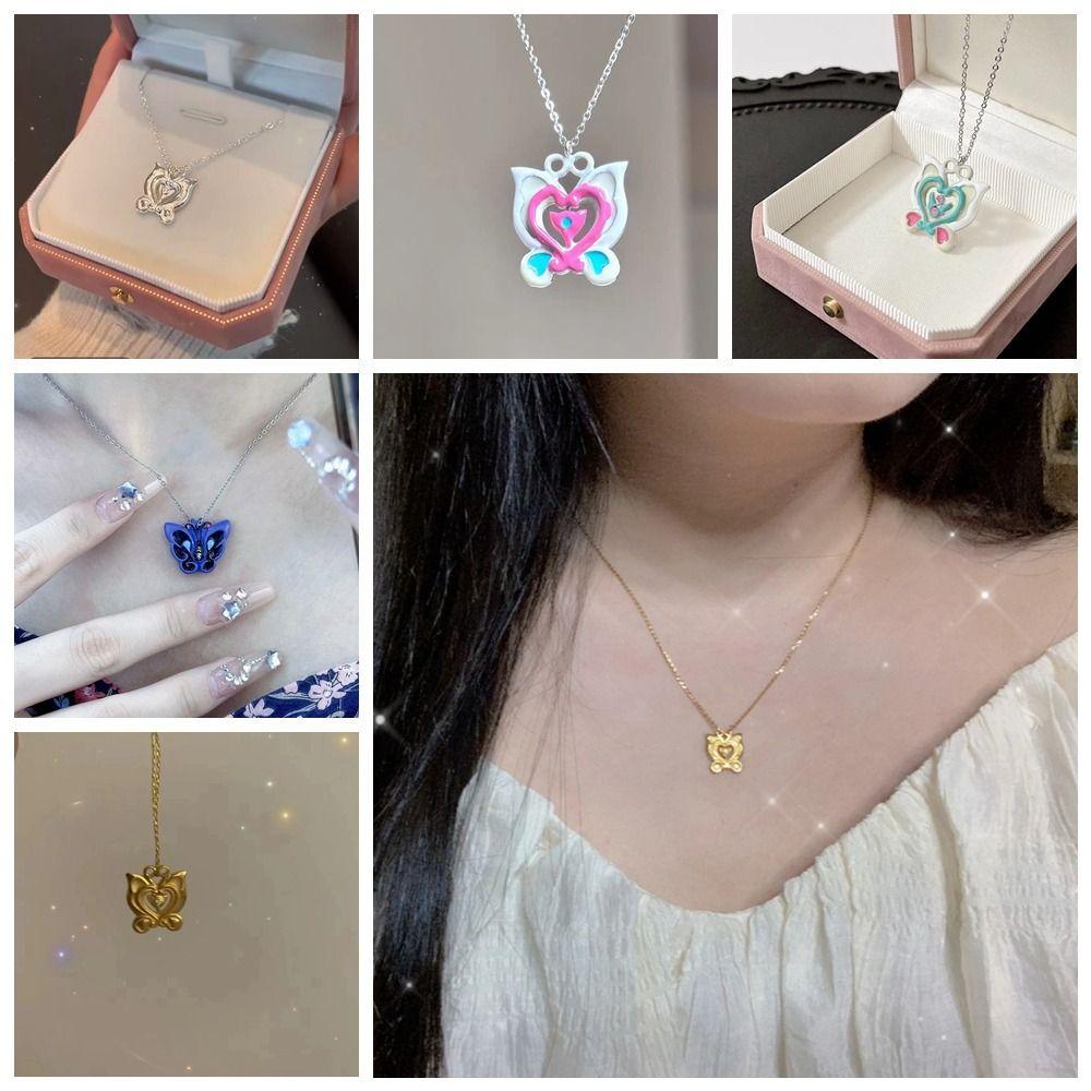 Mxbeauty Y2k Kalung Rantai Klavikula Peri Emas Perak Pink Alloy Butterfly Pendent Necklace Untuk Hadiah Gadis