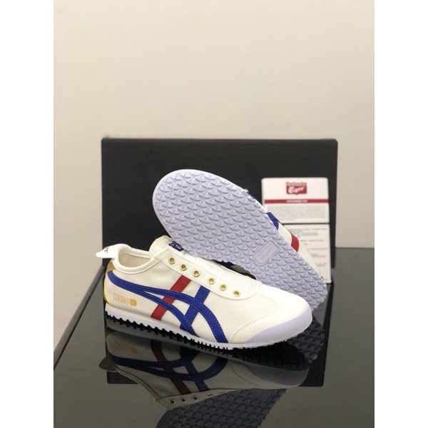 Sepatu Onitsuka Tiger Mexico 66 Slip On White Blue Red X Gold Free Paper Bag