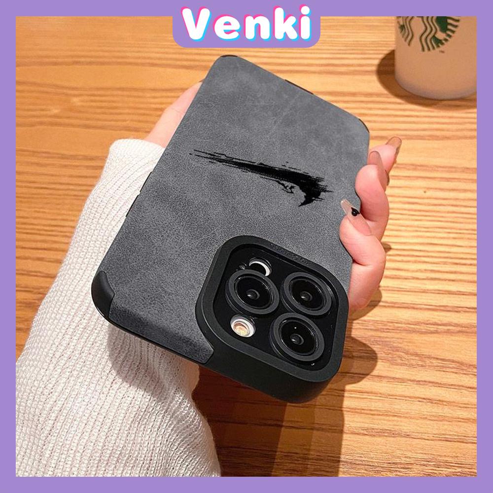 VENKI - Untuk iPhone 11 Case Kulit Sekolah Dasar Suede Case Lembut Tahan Guncangan Ponsel Case Kamera Sederhana Creative Hook Kompatibel dengan iPhone 14 13 Pro max 12 Pro max xr xs 7 8Plus