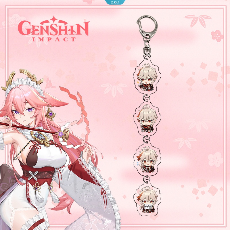 Genshin Impact String Keychain Hu Tao Venti Wanderer-Scaramouche Xiao Ganyu Zhongli Q Version 4 String Bag Charm Gantungan Kunci Siswa Charm [ZK]