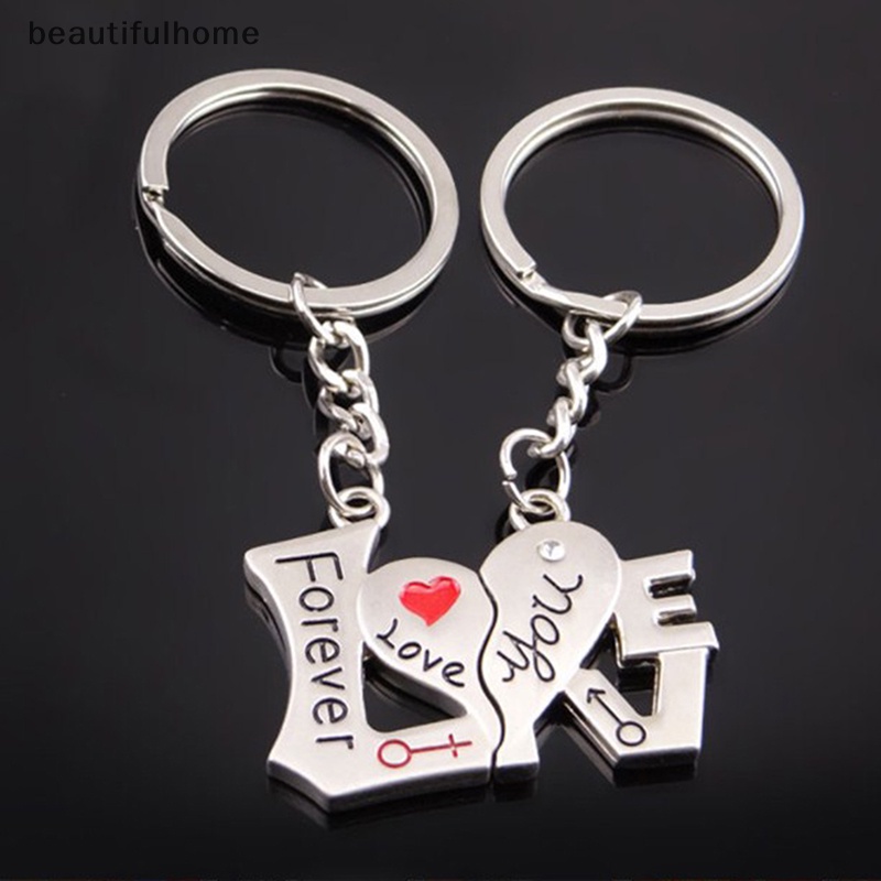 {beautifulhome} 1pasang Couple Gantungan Kunci Berbentuk Hati Keyring Love You Forever Key Ring.