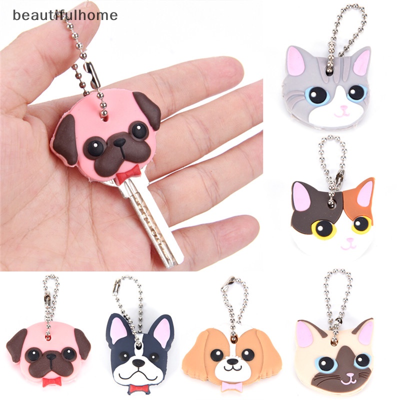 {beautifulhome} Silikon Puppy Pug Kucing Kelinci Penutup Kunci Topi Gantungan Kunci Key Ring PVC Key Case Gift.