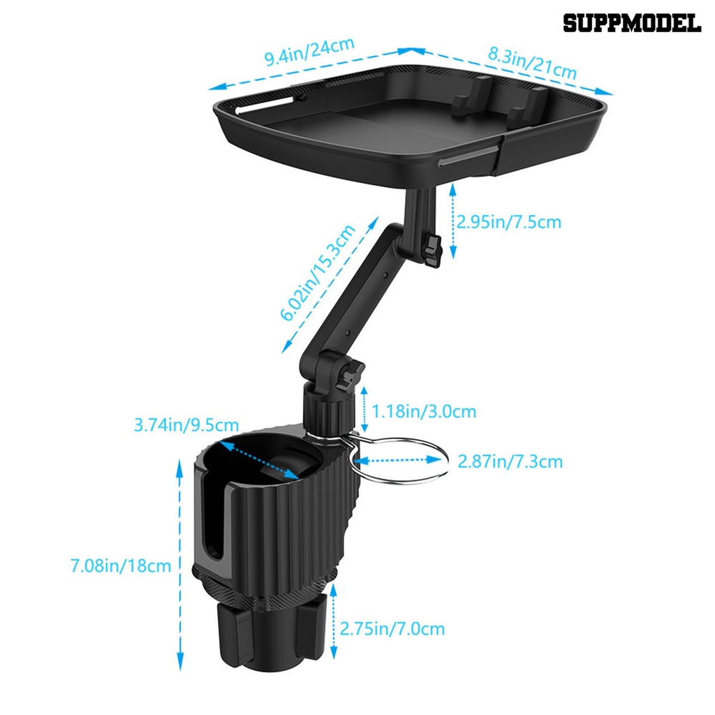 [SM] Car Cup Holder Tray Dual Slot 360derajat Rotatable Adjustable Universal Phone Support Otomotif Tempat Gelas Kopi Nampan Makanan Meja Aksesoris Mobil
