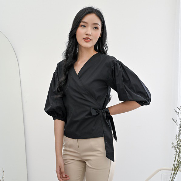 Ms Daisy Sydney Tied Top with Puffy Sleeve Baju Atasan Wanita Kasual