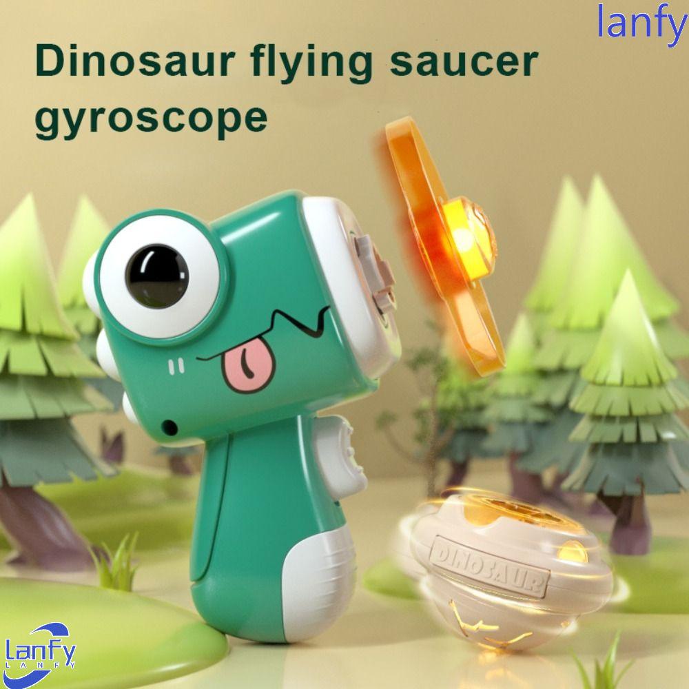 Lanfy Dinosaurus Terbang Gyro UFO Disks Gyro 2in1 Flying Disc Berkedip Berputar Gyro Kartun Dinosaurus Mainan Spinner Terbang Plastik Untuk Olahraga Outdoor