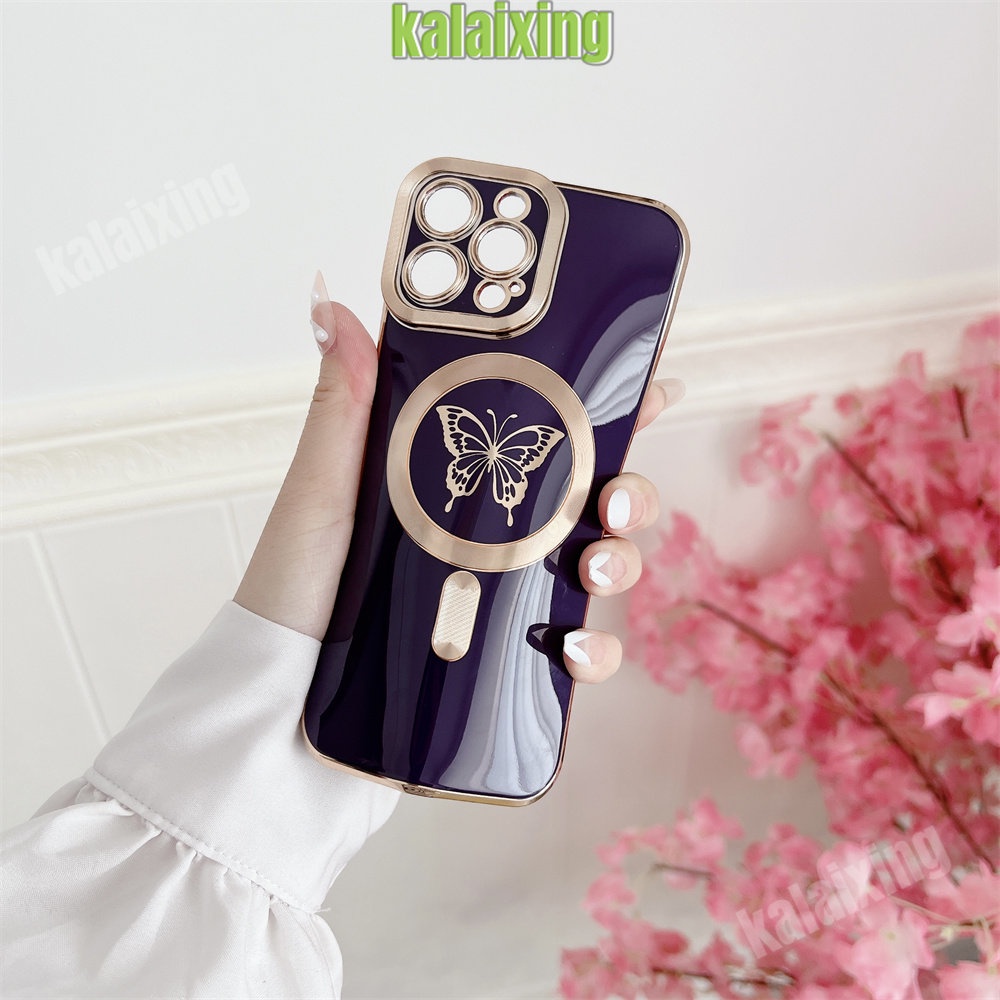 IPHONE Casing Ponsel Motif Kupu-Kupu Electroplating Untuk Iphone14 13 Pro Max12 11 Pro Max Dengan Soft Case Magnetik