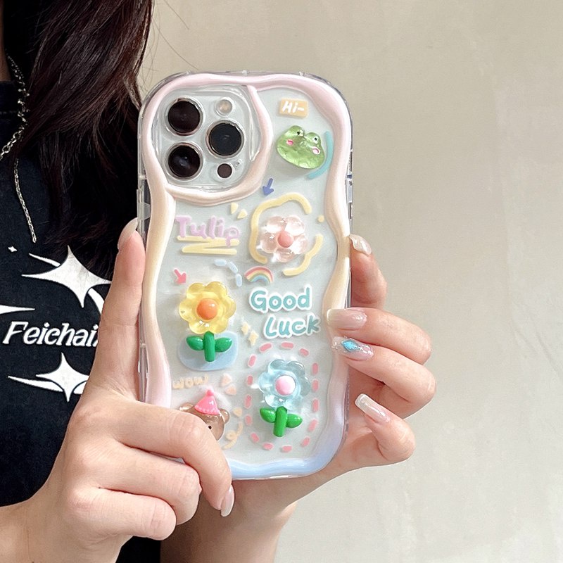 3D Clear Crystal Hand Made Diy Pretty Cream Rabbit Bear Flower Soft Case IPhone 11 12 13 14 Pro Max New Apple for Women Girls Gift Bracelet Airbag Case