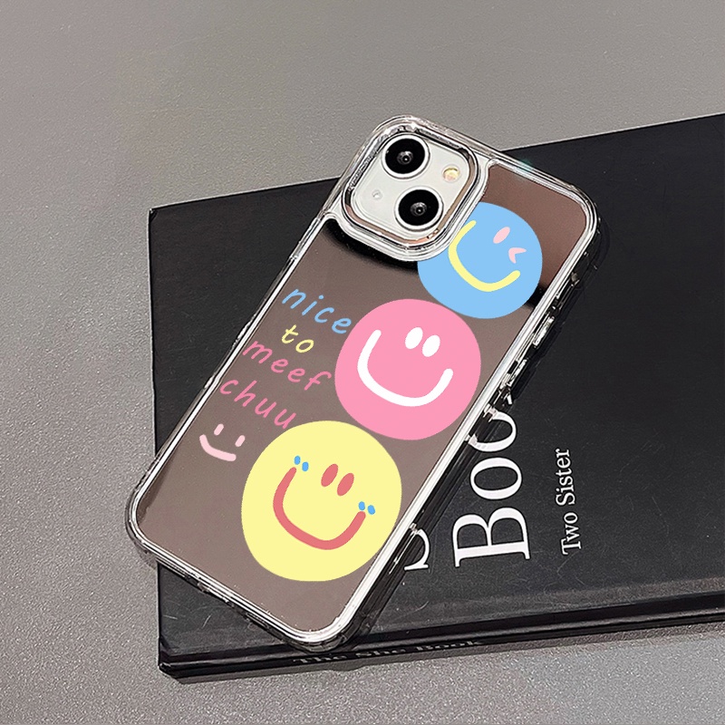 IPHONE Bagus Lovely Smile Mirror Phone Case Kompatibel Untuk Iphone11 12 13 14 12Pro 13Pro 14Pro Pro Max XR X XS Max Electroplating Tombol Perlindungan Mirror Cover