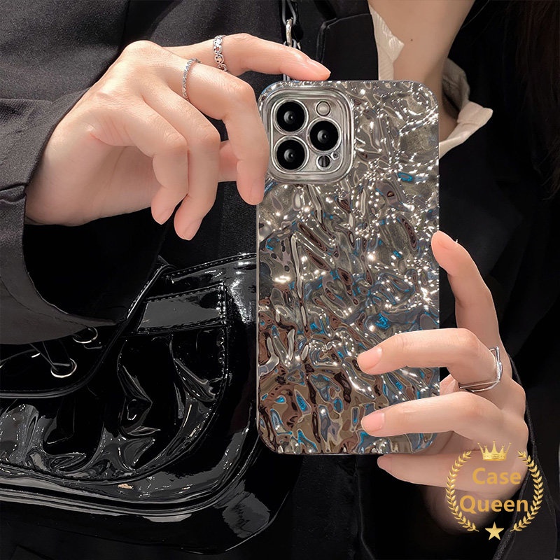 Ins Fashion Luxury Electroplate Plating Case Untuk Realme C25Y C15 C35 C55 C12 C33 C21Y C20 C11 C25s C25 C20A C3 8 8i 5s 6i 8Pro 10 9i 5i 5kerutan Canggih Silver Batu Penutup