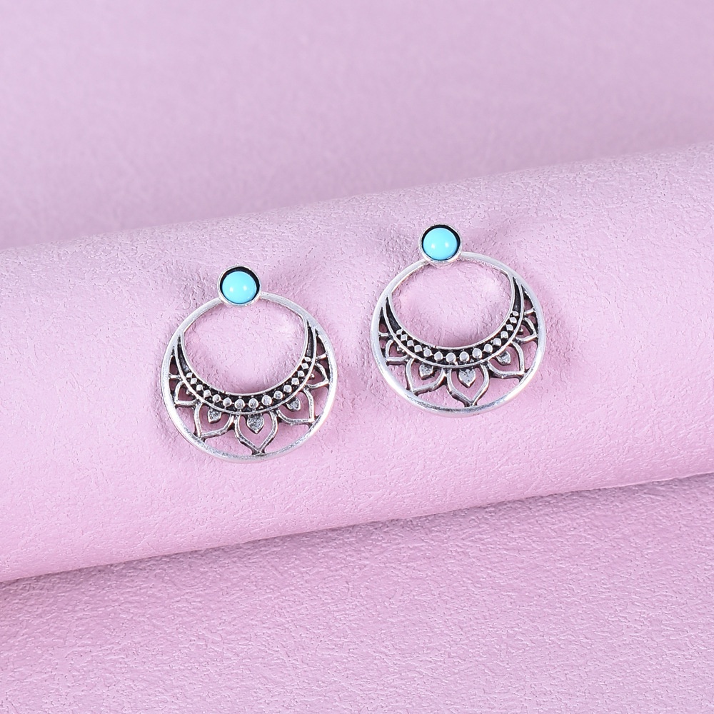 [FRA] Bohemian turquoise earrings Anting Wanita Eropa Dan Amerika retro Perak Disepuh earrings earrings