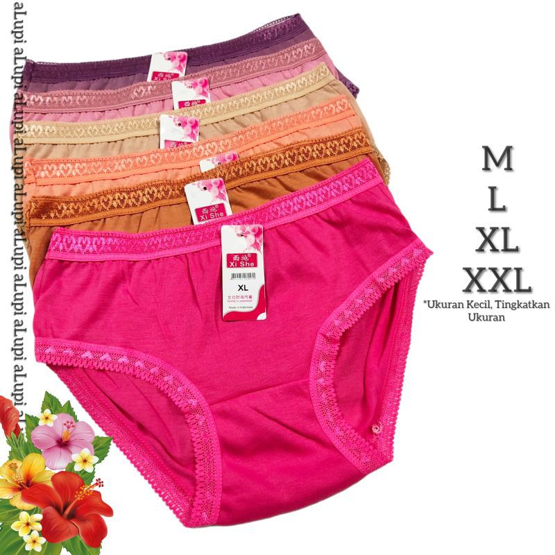 6 PCS l Cd XI SHE  Celana Dalam Wanita Cewek KAKI DAN PINGGANG Renda Dewasa Anak Remaja XI She Ukuran Size M L XL XXL 3L
