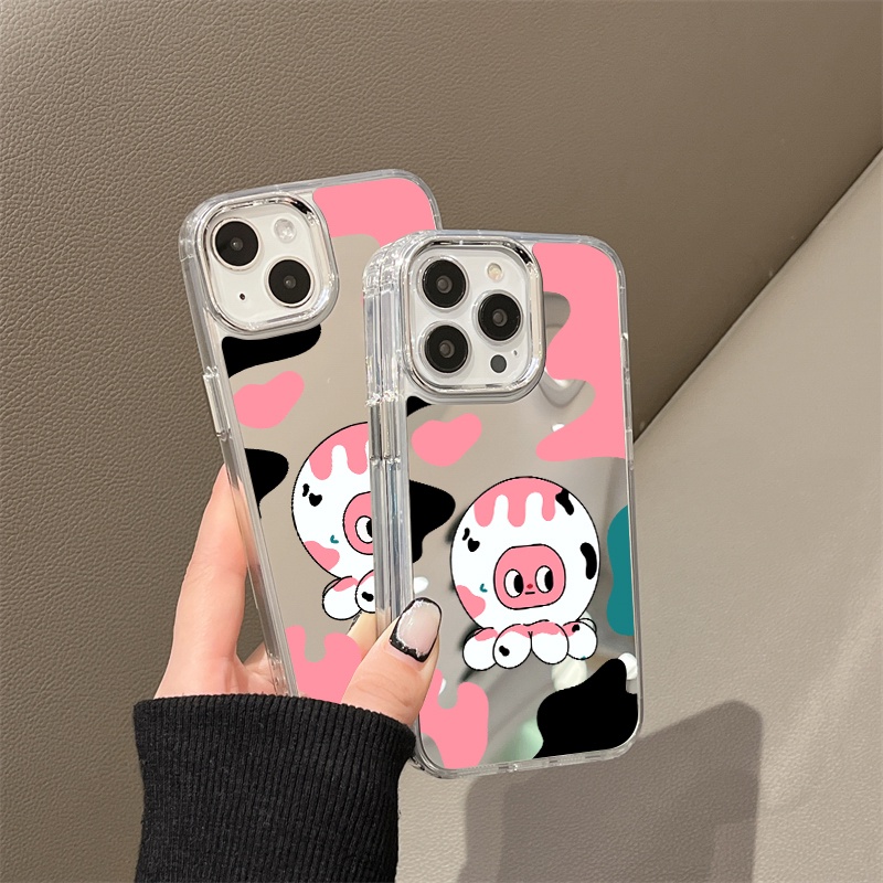 IPHONE Casing Ponsel Cermin Gurita Kartun Kompatibel Untuk Iphone11 12 13 14 12Pro 13Pro 14Pro Pro Max XR X XS Max Electroplating Tombol Perlindungan Mirror Cover