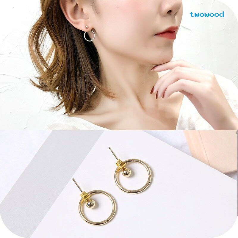 Twowood Anting Bulat Geometris Sederhana, Anting Pejantan Serbaguna, Anting unisex Berongga Bulat