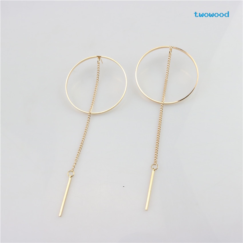 Twowood Logam Vertikal Rumbai Lingkaran Besar Geometris Anting Pejantan Anting Kepribadian Sederhana