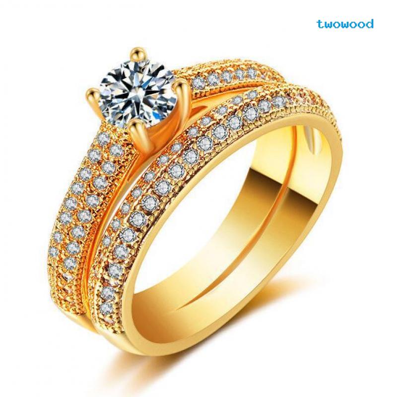 Twowood Micro-Hias Set Cincin Simulasi Zirkon Cincin Lamaran Eropa Dan Amerika Fashion Engagement Banquet Ring