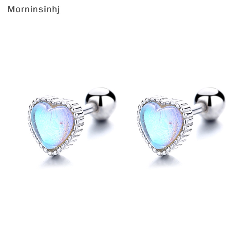 Mornin 1pasang925 Sterling Silver Fashion Romantis Warna-Warni Jantung Sekrup Stud Anting-Anting Untuk Wanita Pesta Pernikahan Perhiasan Halus Hadiah Perempuan Pendientes id