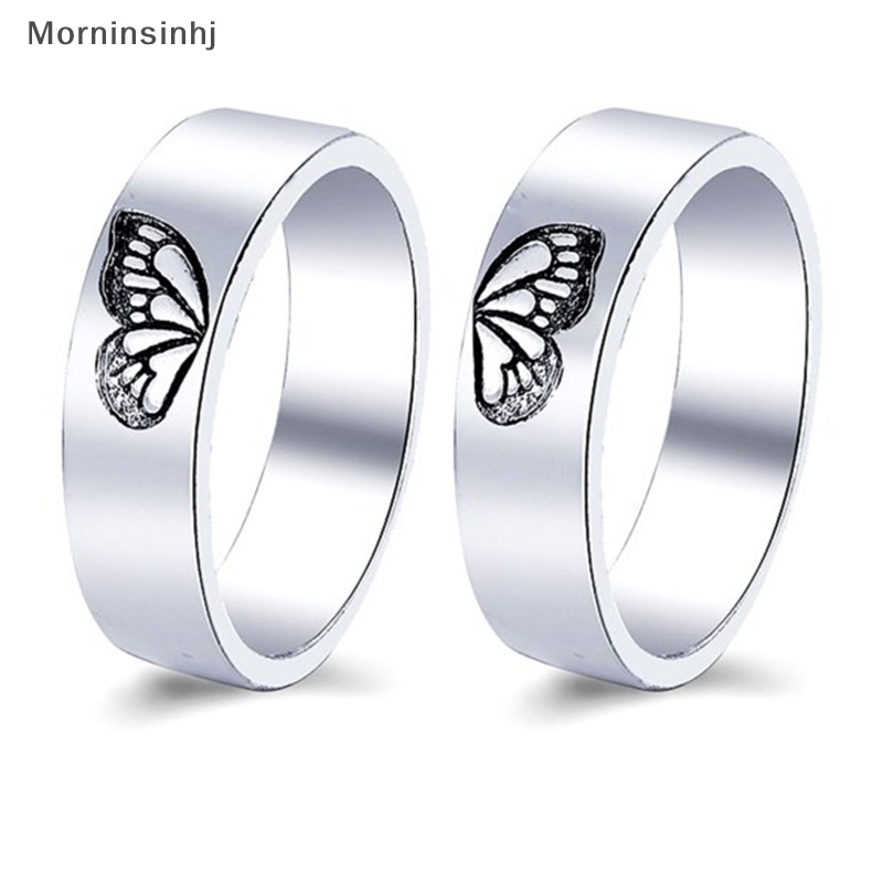 Mornin 2Pcs Cincin Fashion Persahabatan Motif Kupu-Kupu Gothic Keren Cincin Susun Untuk Pasangan Kekasih Teman Adik id