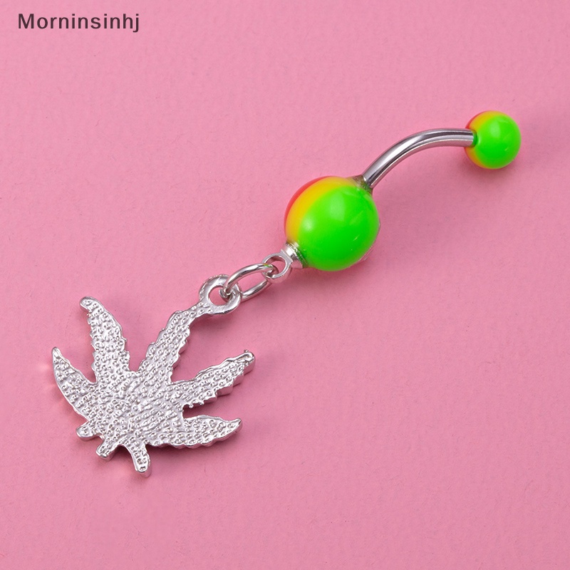 Mornin Fashion Sexy Pusar Kuku Stainless Steel Batang Daun Kelapa Menetes Warna Minyak Pusar Cincin Untuk Wanita Perhiasan Tubuh id