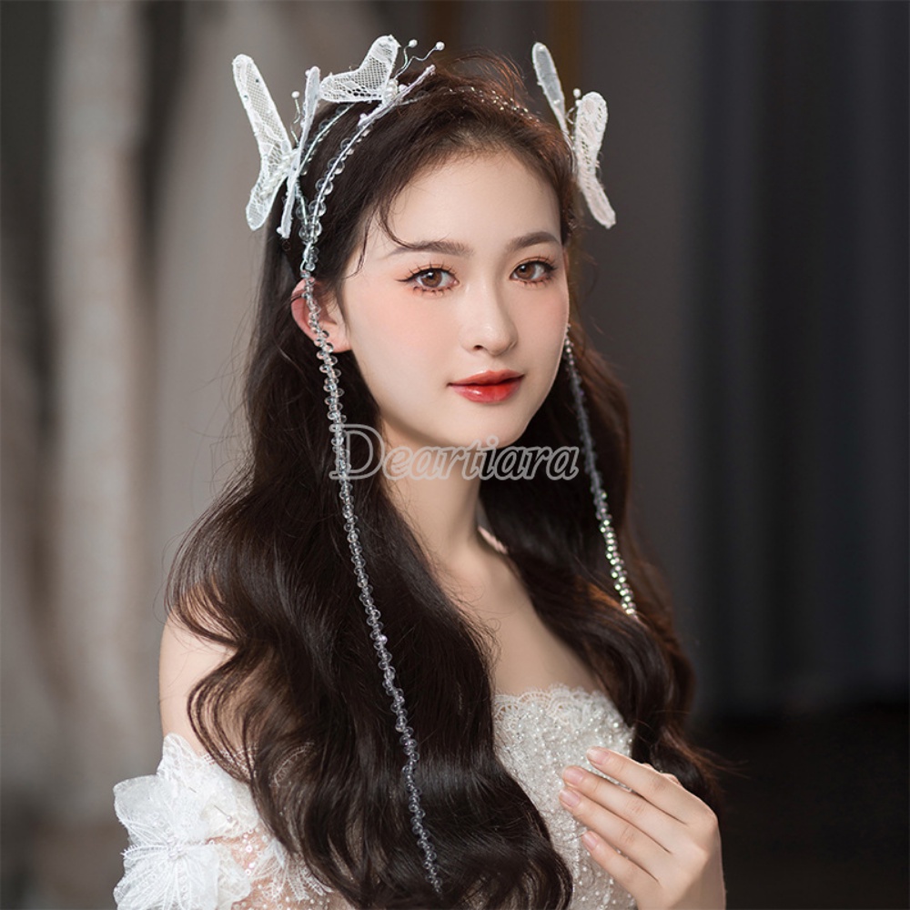 Hiasan Kepala Pengantin Kristal Rumbai Hairband Handmade Butterfly Lace Hairband Aksesoris Gaun Pernikahan Super Abadi Benang Utama Perhiasan