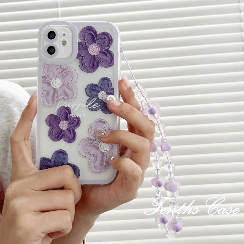 Untuk Huawei Y7A Y9s Nova9 7 7i 7se 6se 5T 4e 3i Y9 Prime 2019 Honor 8x Purple Flower Phone Case Dengan Lanyard