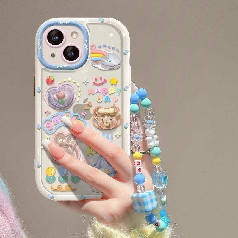 Stereoscopic Doll Puff Crystal Bear Rabbit Rainbow Silicone SoftCase IPhone XR XS Max 11 12 13 14 Pro Max 14 Plus Girl Woman's Fashion Pretty Cute Phone Case