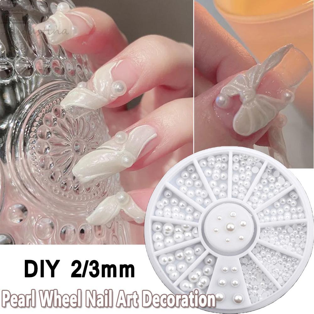 AUGUSTINA Hiasan Nail Art Mutiara Agustina2/3mm Setengah Bulat Putih Ukuran Campur 3D Nail Rhinestones