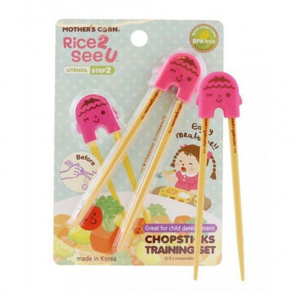 Mother's Corn Chopsticks Training Set Step 2 - Pink