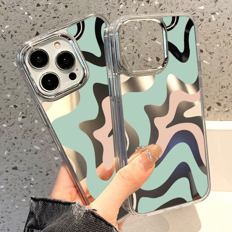 IPHONE Art Lukisan Cermin Ponsel Case Kompatibel Untuk Iphone11 12 13 14 12Pro 13Pro 14Pro Pro Max XR X XS Max Electroplating Tombol Perlindungan Mirror Cover