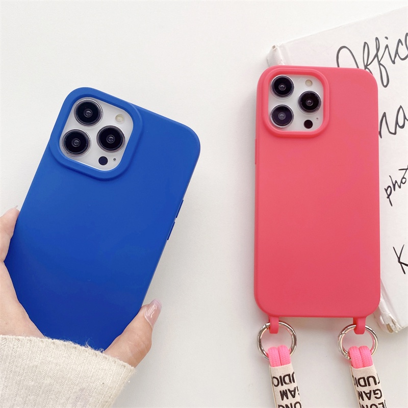 IPHONE Silikon Terintegrasi Anti Rontok Lanyard Cover Cocok Untuk Iphone14 13 12 11 Pro X XS Max XR 78 14 Plus Matte Casing Pelindung Tali Diagonal Soft Case