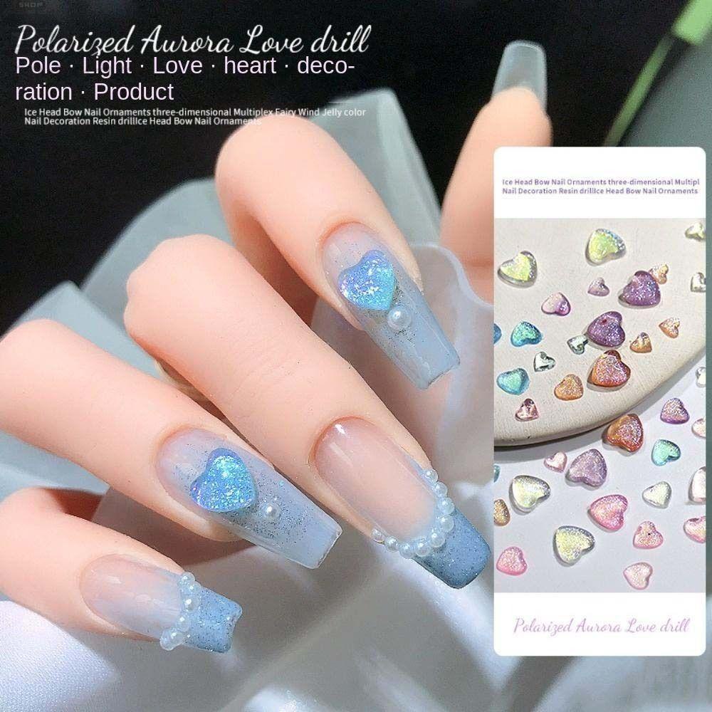 AUGUSTINA Agustina Jantung Dekorasi Kuku Wanita Ins Gaya Cinta Hati Resin Manikur Aksesoris Nail Ornament Nail Jewelry