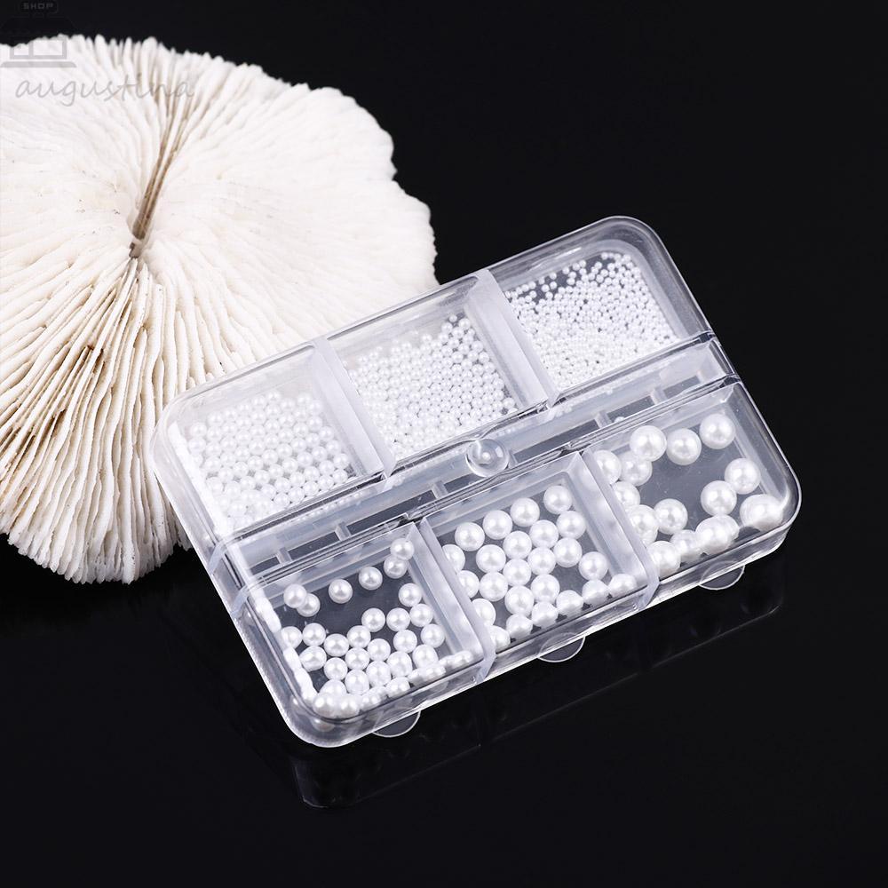 AUGUSTINA Agustina Mutiara Dekorasi Kuku Fashion 6kisi 3D Perhiasan Kuku Putih Pearlescent Manicure Aksesoris Hiasan Kuku Pearl Nail Drills