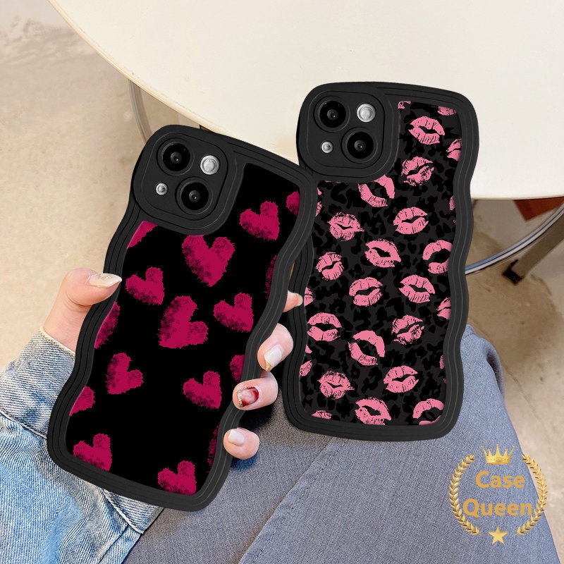 Graffiti Cinta Hati Retro Leopard Lip Print Casing Untuk Redmi 12C 9C 10 9 A1 10C 9A 9C NFC 10A 9T Redmi Note 11 9 8 11s 10S 10 Lembut Bergelombang Pinggiran Pasangan Cover