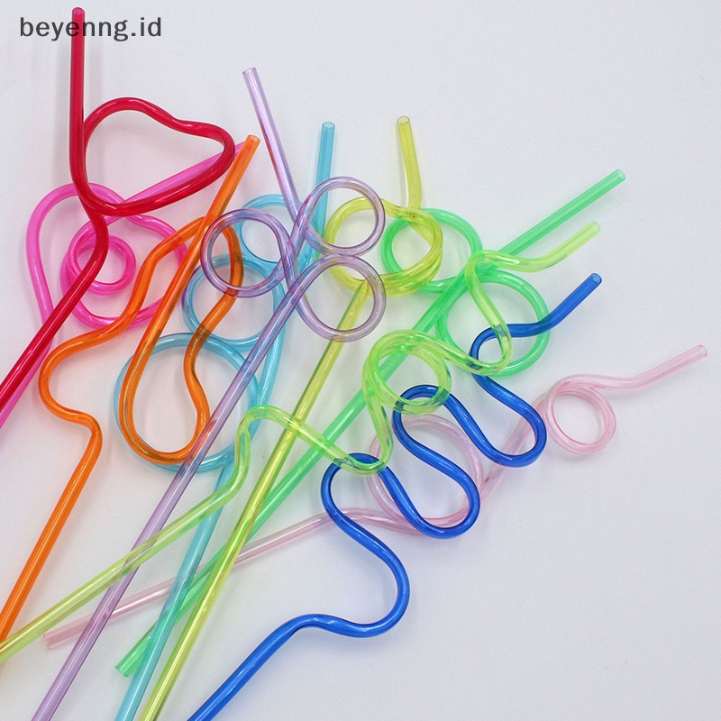 Beyen 10pcs Sedotan Lengkung Warna-Warni Sedotan Berbentuk Hewan Peliharaan Crazy Curly Plastik Untuk Pesta Bar ID