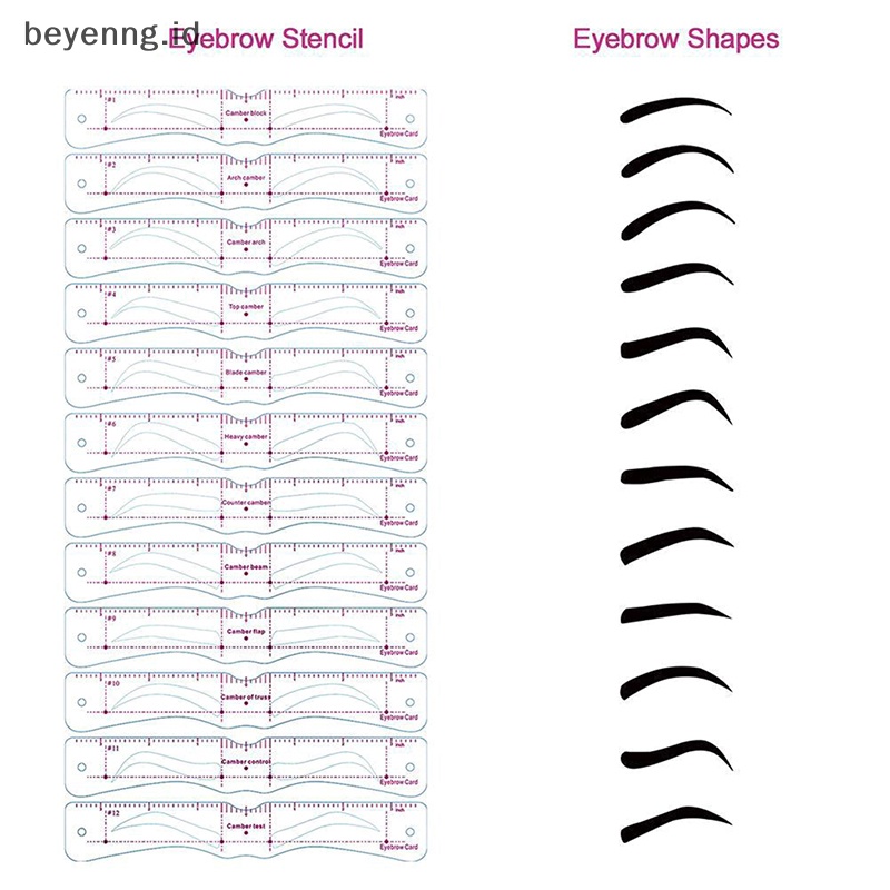 Beyen 12pcs Reusable Eye Brow Drawing Guide Set Stensil Alis Makeup Card Kit ID