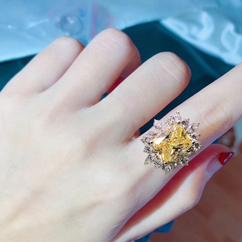 Terang Kuning CZ Jari Cincin Untuk Wanita Pesta Anniversary Mewah Lady's Ring Mewah Hadiah Ulang Tahun Fashion Perhiasan