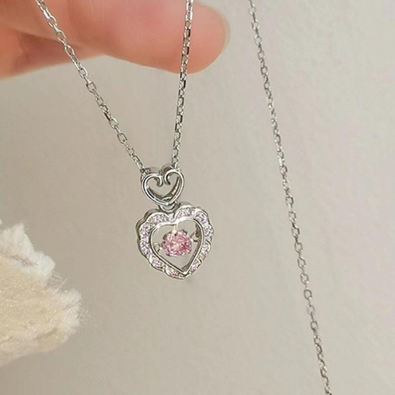 Versi Korea ins Trendi Gaya Baru Temperamen Manis All-Match Pink Berlian Cinta Kalung Perempuan Cahaya Mewah Desain Niche Klavikula Cha