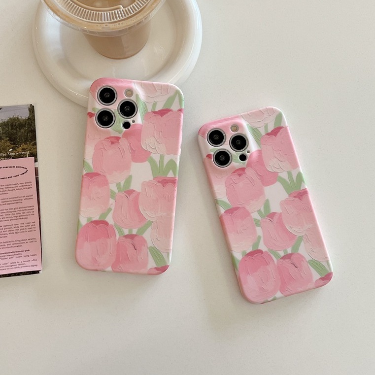 Fashion Full Tulip Soft TPU Case iP iPhone 6 6S 7 8 14 + Plus SE 2020 2022 X XR XS Max 11 12 13 Pro Max FTD Girl Woman Casing Apple